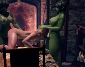 Futanari Monster - Two Shemale Orcs fucks a Shemale Elf