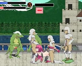 Pretty woman in sex with man and monster in erotic gameplay htai