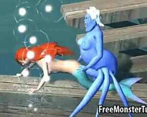 3D cartoon Ariel getting fucked underwater by Ursula