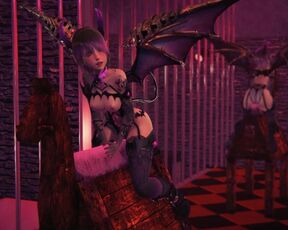 Succubus rubs pussy on wooden horse