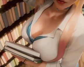 Mini Skirt Blonde in Library 3D Animation