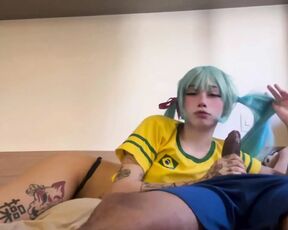 Brazilian Hatsune Miku Blowjob and Handjob Cum