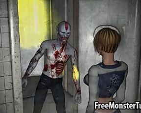 3D cartoon blonde gets fucked hard by a zombie